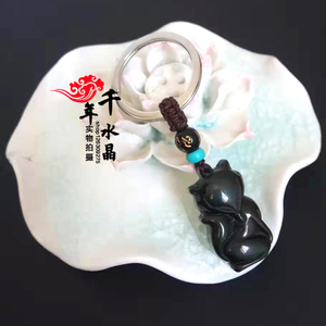 彩虹眼黑曜石小狐狸催缘吊坠