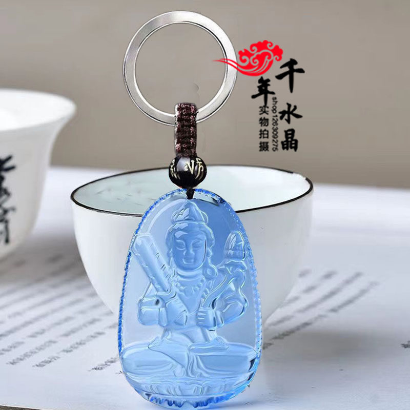 蓝绒晶吉祥牛虎钥匙扣