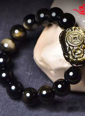 天然金曜石龙龟赐瑞手链黑曜石招财情侣男女款时尚转运饰品
