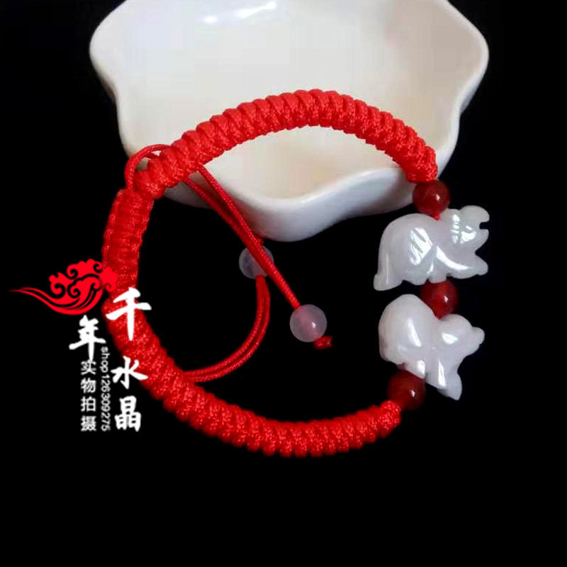 2026年属马随身吉祥物虎马狗三合翡翠招财平安红绳手链