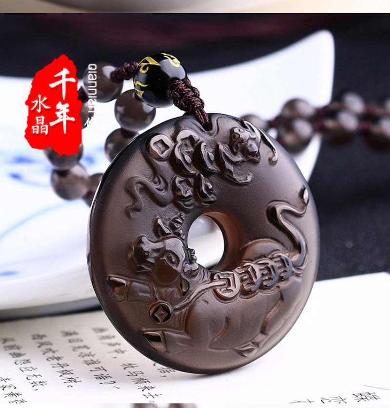 2026年属牛吉祥物冰种黑曜石平安招财吊坠