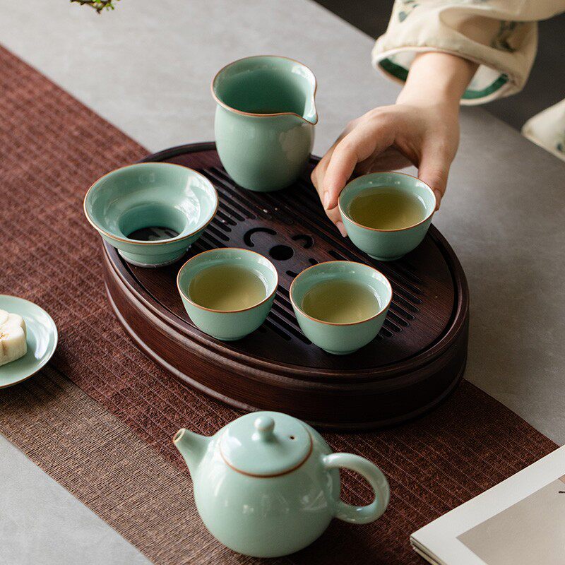 厚湖窑汝窑茶壶盖碗套装旅行茶具家用功夫茶具便携高档送客户礼品