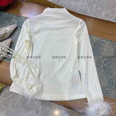 MOM中式百搭时尚修身打底上衣小衫(配袖子毛边可拆卸)t1797