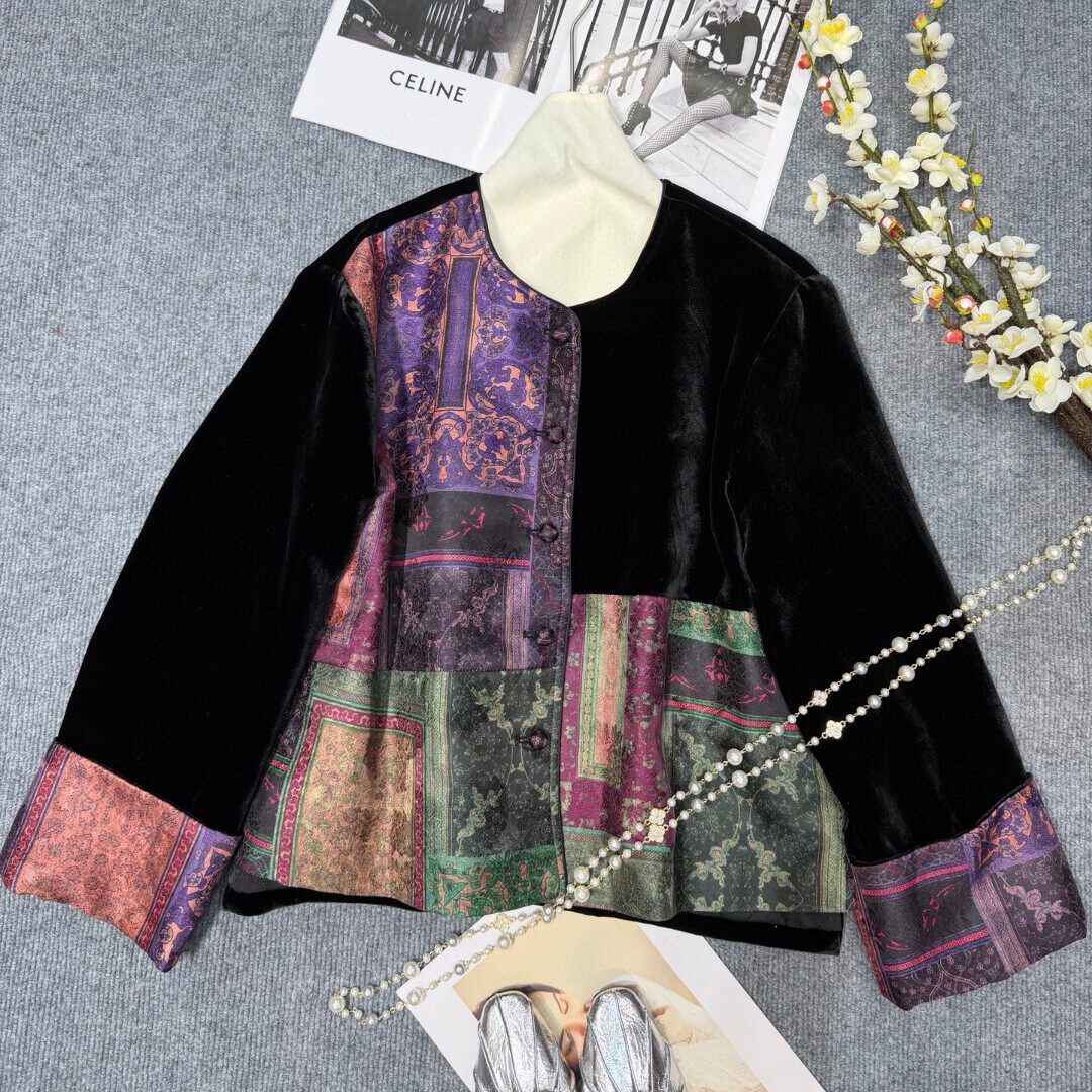 MOM冬上新百分百真丝拼真丝香云纱夹棉棉服YS24-G470