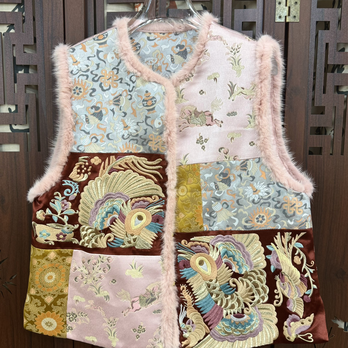 MOM冬上新精致中式拼接刺绣马甲（含70真丝）ys-3079