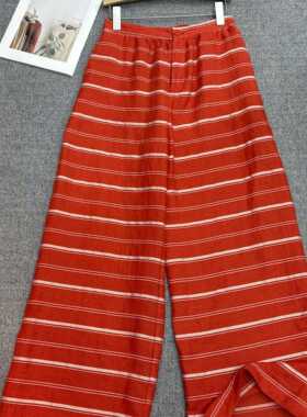 布谷-色织亚麻条纹宽松慵懒风阔腿裤超级显瘦休闲裤YS216-G413