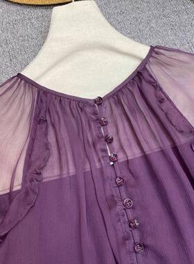 布谷-高级桑蚕丝宽松荷叶边纯欲喇叭袖灵动飘逸小衫YS219-G413