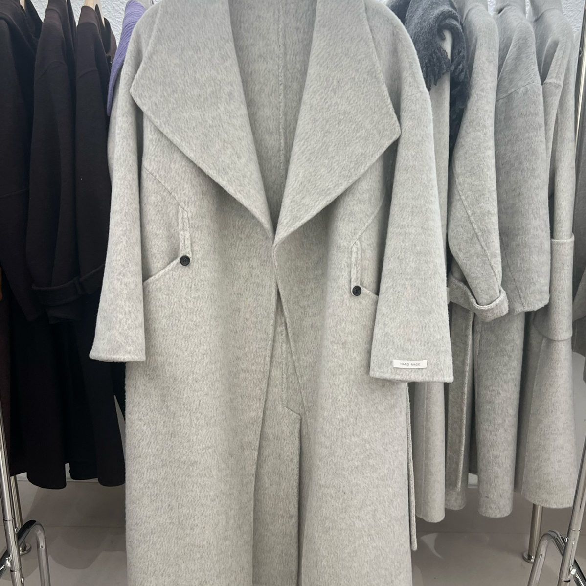 MOM面大衣女长款气质立领毛呢羊毛外套(配腰带)（含100羊毛）20