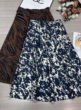 布谷-爆款斜裁松紧腰时尚气质印花中长款显瘦半身裙G222-1207B