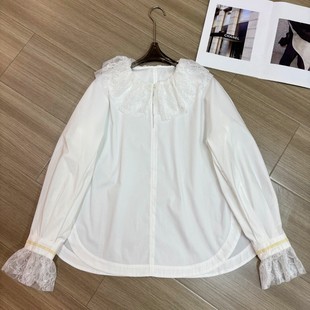 YS278 MOM时尚 小衫 百搭长袖 G322 仙气蕾丝珍珠扣娃娃领喇叭袖