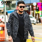 Tide thương hiệu áo khoác nam size rộng giản dị cộng với phân bón để tăng áo sơ mi nam mùa thu in áo khoác nam - Cực lớn