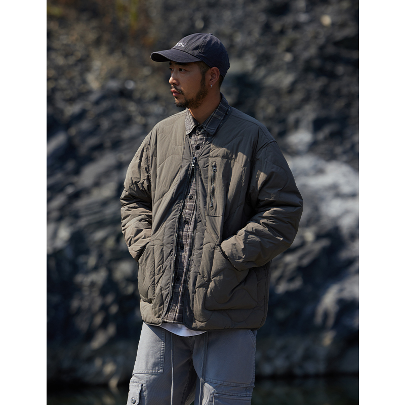 菱形格轻薄内胆羽绒服男