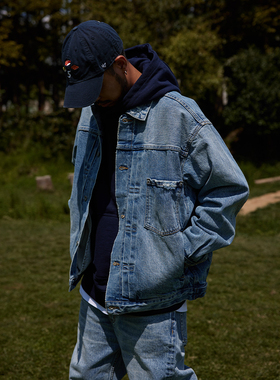 Quentin Marx男士重磅水洗牛仔夹克外套休闲宽松男装牛仔衣潮男秋