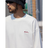 QuentinMarx日系男士 重磅长袖 T恤休闲宽松刺绣纯棉简约打底卫衣潮