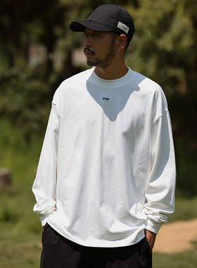 Quentin Marx秋季男士360g重磅长袖T恤圆领宽松休闲纯棉打底衫潮