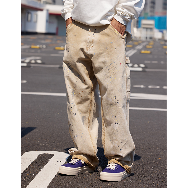 Quentin Marx秋季新品日系男士休闲裤泼墨长裤水洗做旧工装裤潮
