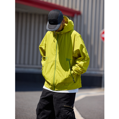 Quentin Marx日系复古男士连帽薄外套宽松休闲潮牌夹克冲锋衣秋季