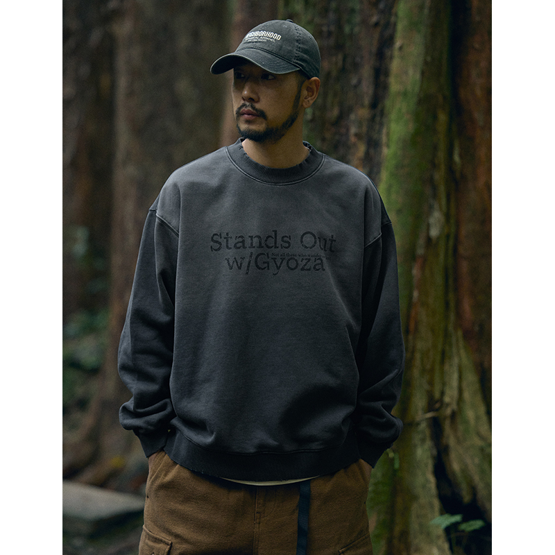 QuentinMarx日系复古圆领男士重磅加绒卫衣宽松加厚蜡染水洗秋冬