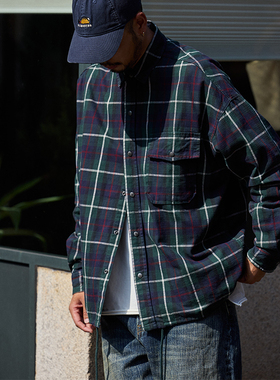 Quentin Marx秋季日系男士长袖格子衬衫休闲宽松衬衣男装复古潮牌