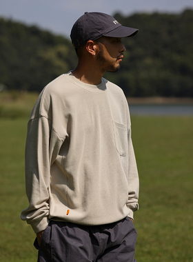 Quentin Marx日系男士重磅350g华夫格长袖T恤打底宽松休闲潮牌秋