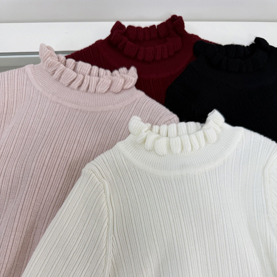 2025秋冬新款女童羊毛针织打底衫儿童坑条修身木耳边中领打底,童装/婴儿装/亲子装,毛衣/针织衫,淘宝优惠券,粉丝福利购,淘宝优惠卷