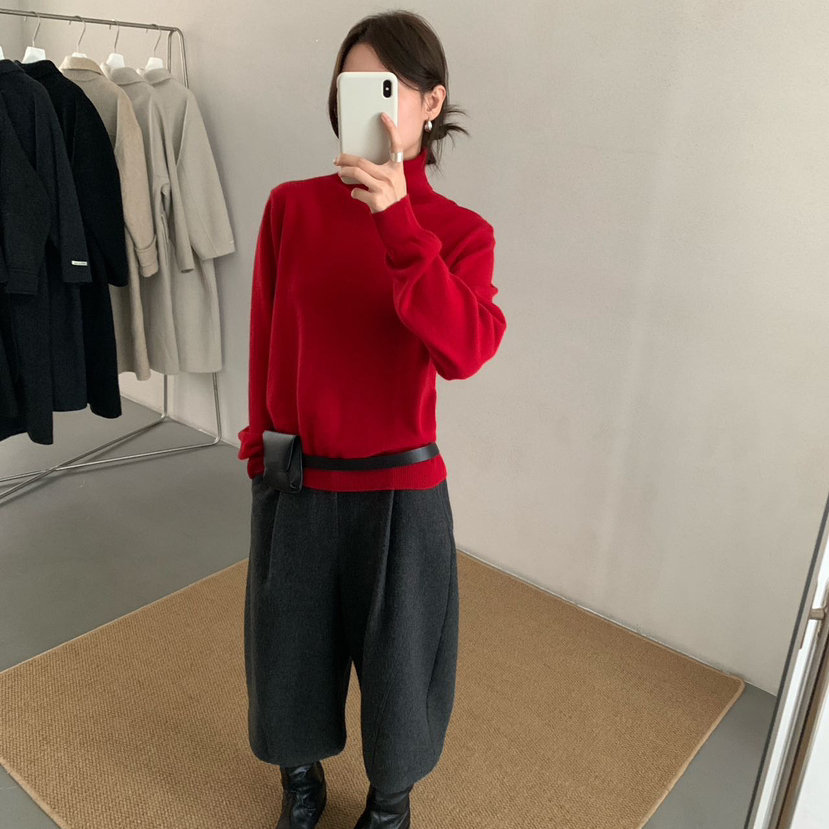 FEIDING1-上新纯色百搭高领套头长袖保暖毛衣（含100羊毛）YS2-33