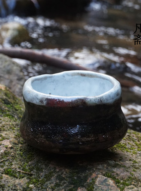 凡斋古窑柴烧纯手工手捏黑秞窑变陶瓷茶具茶碗抹茶碗茶杯装饰摆件
