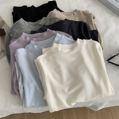 天丝羊毛磨毛立领长袖T恤打底衫