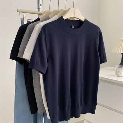 高级感横织圆领针织短袖