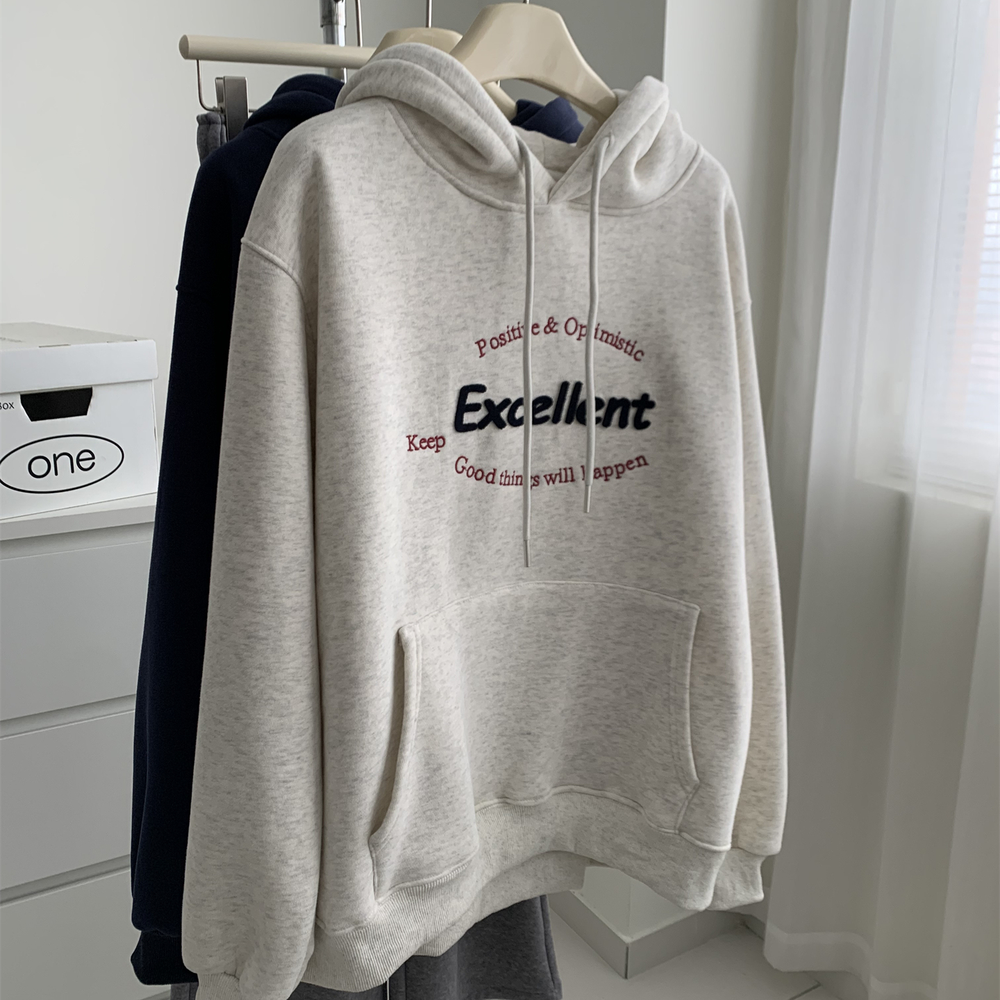 美式复古毛巾绣加绒连帽卫衣