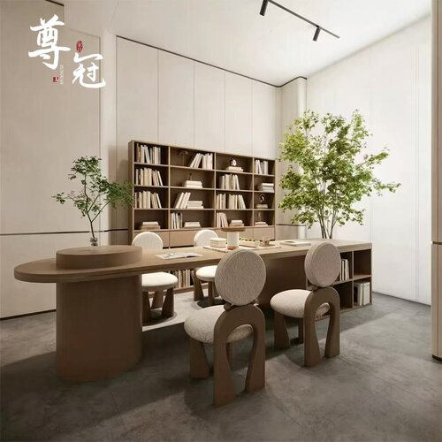 现代图书馆阅读桌酒店大堂架空层会议长桌子休闲接待区大长桌家具
