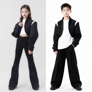 儿童模特形体走秀潮服女童酷潮服高端车模T台服装长袖套装演出服