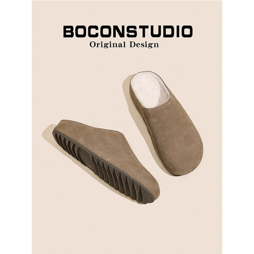 【勃肯家族】勃肯加绒毛毛拖鞋女秋冬包头足弓支撑拖鞋厚底穆勒鞋