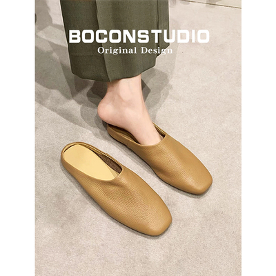 限时78~真皮包头拖鞋一脚蹬软面女春夏外穿半拖鞋方头平底穆勒鞋