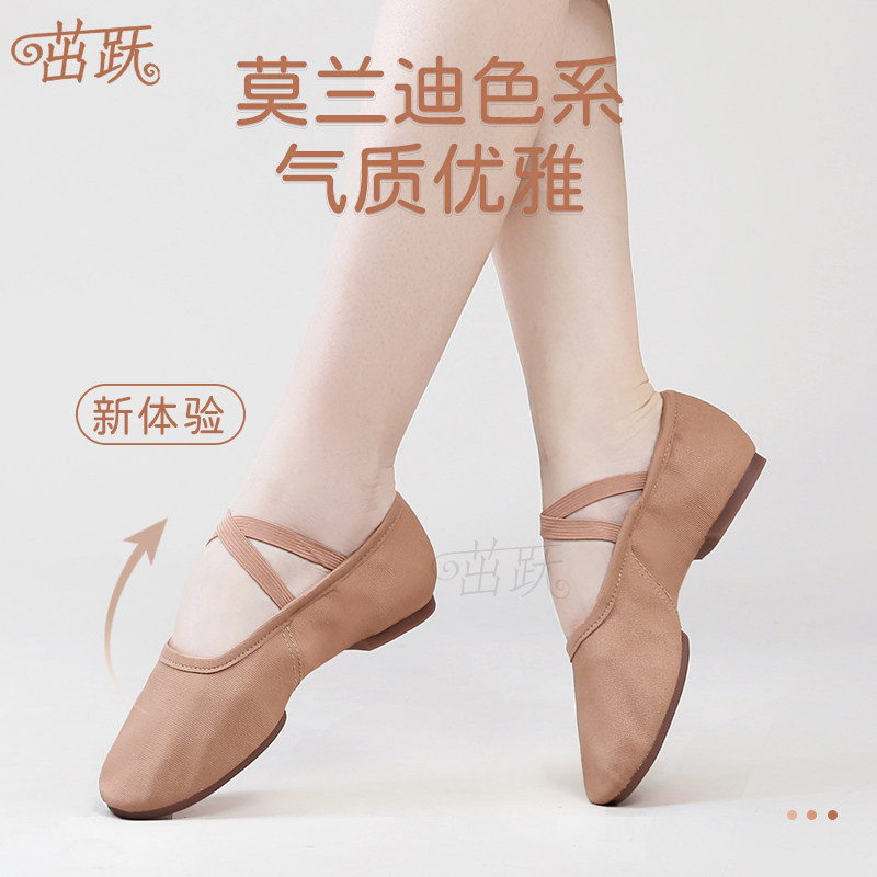 芭蕾古典跳舞鞋免系带款舞蹈鞋女成人教师软底形体练功鞋室外低跟