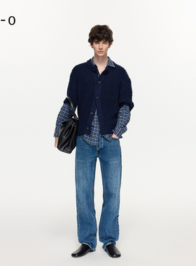 Re0日本进口12盎司复古简约百搭水洗蓝色做旧通勤休闲直筒牛仔裤