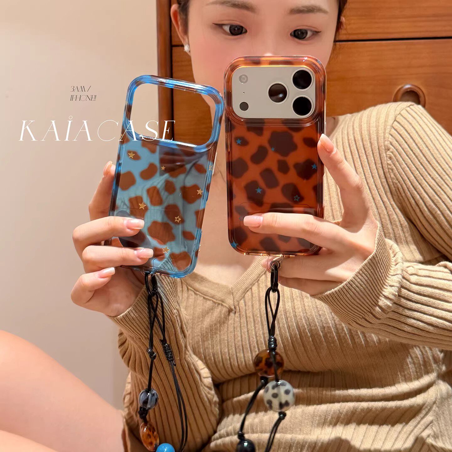 复古撞色豹纹适用苹果17promax手机壳16pro带挂绳iPhone15/14/13pro原创个性17pm高级感16pro创意防摔保护套