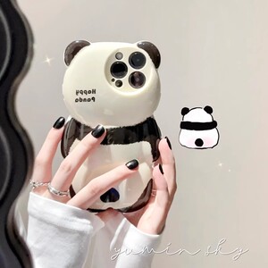 卡通可爱立体黑白熊猫苹果手机壳