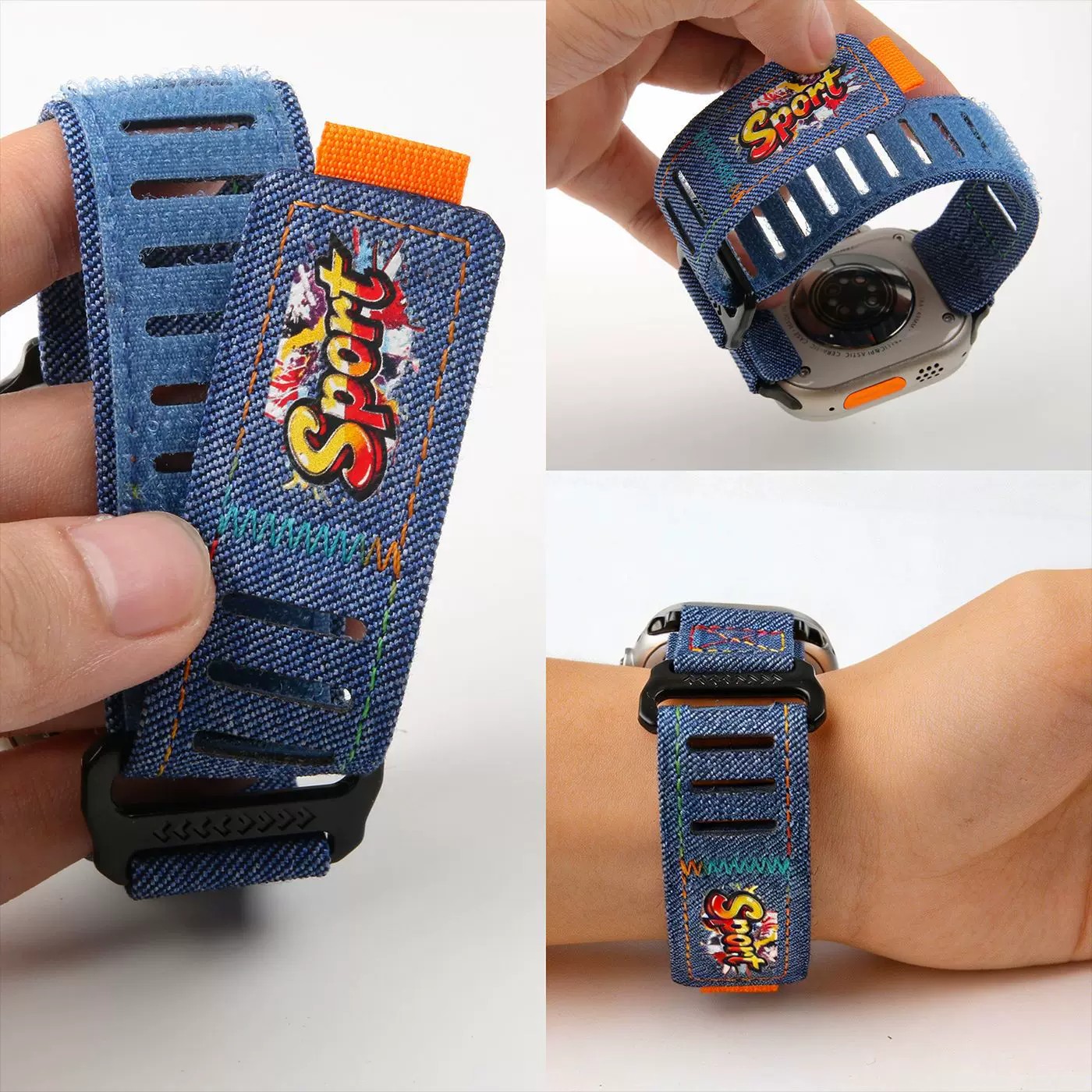 夏季涂鸦牛仔布苹果iwatch手表带