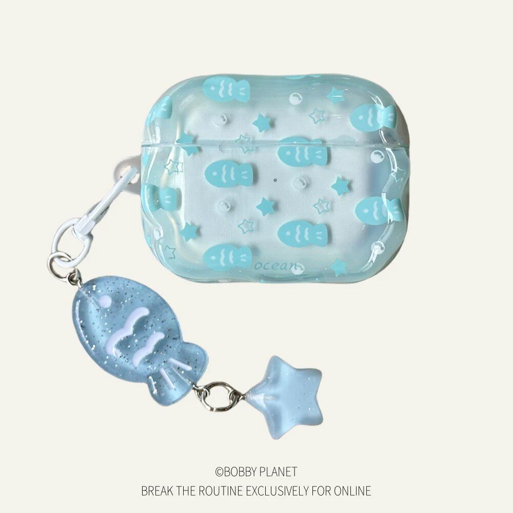 透明蓝色小鱼带挂件适用苹果airpodspro3/2代耳机套airpods4/3代创意airpods2高级感新款pro3挂饰防摔保护套