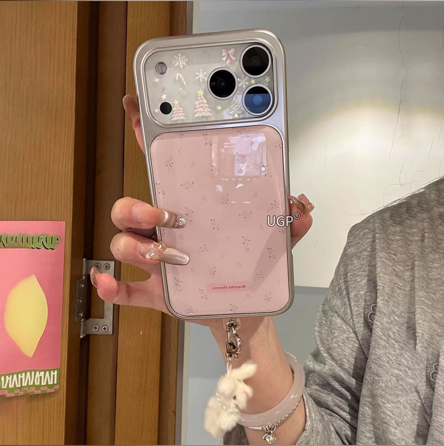 粉色碎花小兔适用苹果17promax手机壳16pro高级感iPhone15/14pro原创个性17pm新款创意16超好看的防摔保护套