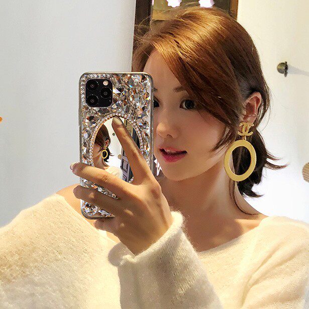时尚化妆镜适用苹果17promax手机壳16plus奢华水钻iPhone15/14/13/12pro高级感17air女欧美风创意小众保护套
