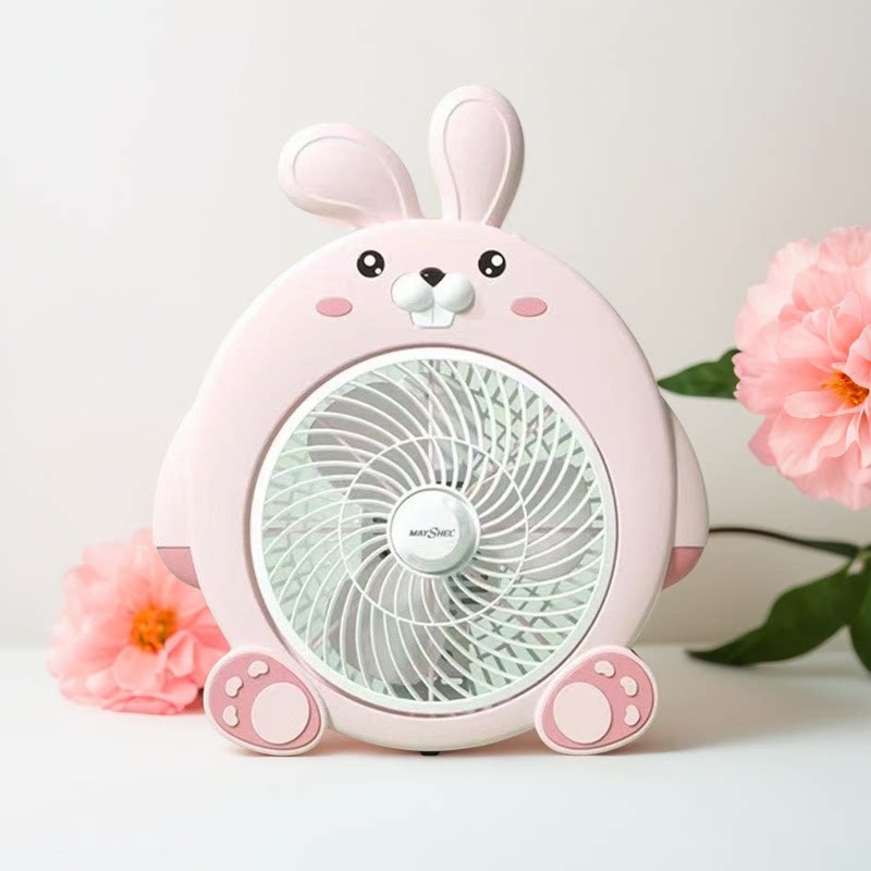 美诗儿迷你小电风扇台式宿舍转页扇卡通家用扇小型台扇可爱兔子