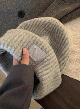 白色大头围宽松毛线帽女秋冬季日系百搭大头围针织帽显脸小帽子