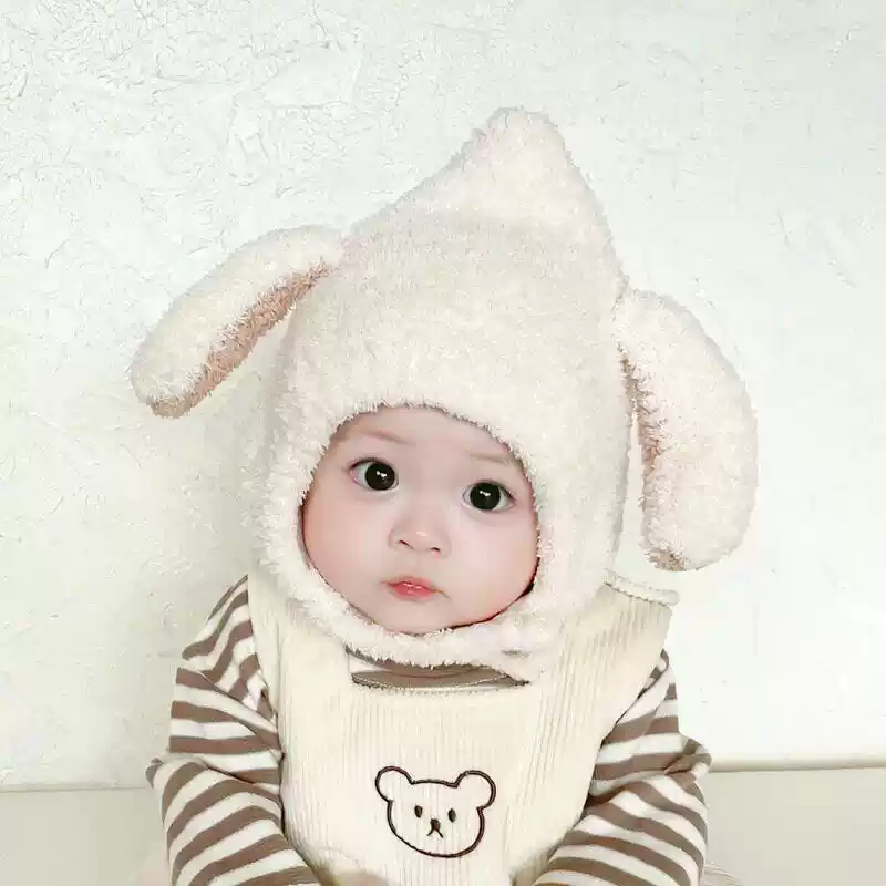 婴儿帽子秋冬季韩版婴幼儿兔子耳朵毛绒帽男女保暖护耳帽宝宝帽子