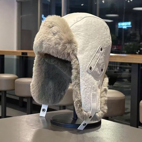 冬季皮质保暖帽子男女户外骑车