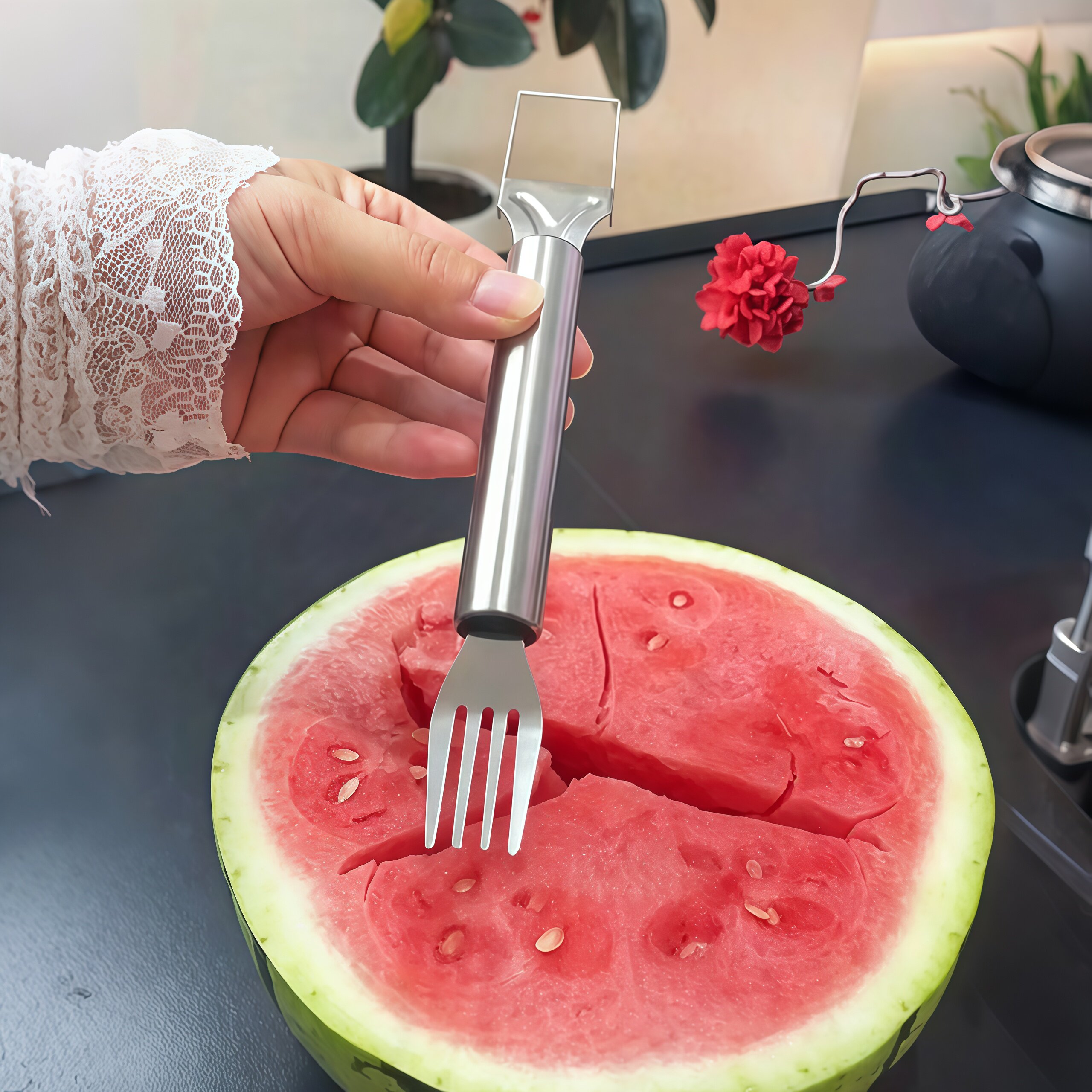 【花样吃法】不锈钢双头西瓜切块神器家用多功能二合一水果分割器