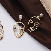 S925纯银针欧美简约夸张抽象脸谱耳环个性 新款 潮小众人脸耳钉A140