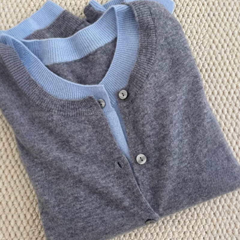 针织开衫修身假两件打底衫上衣