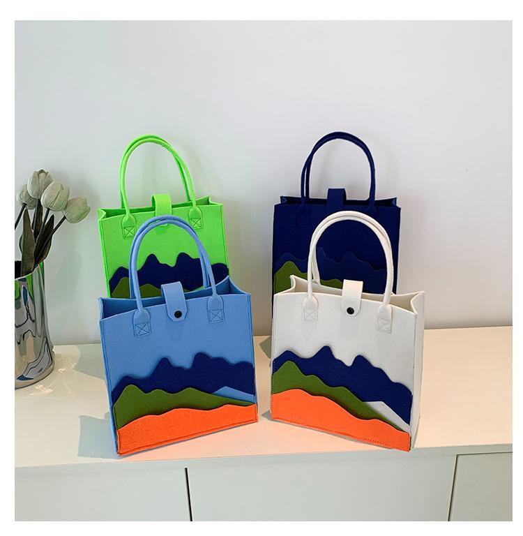 瑜大公子同款拼接山峰款 大容量毛毡手提包 女士拎包 挎包